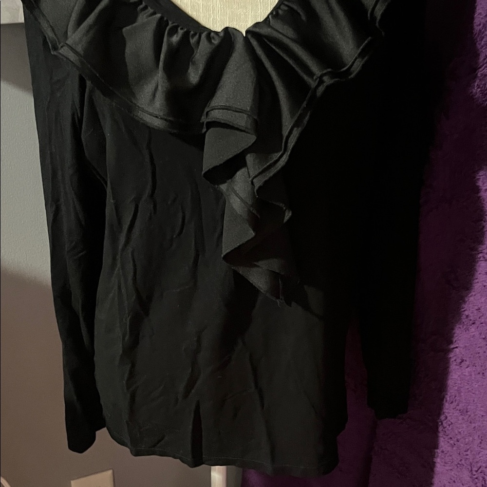 Sz 1X Ralph Lauren Black Ruffled Blouse - Picture 3 of 6
